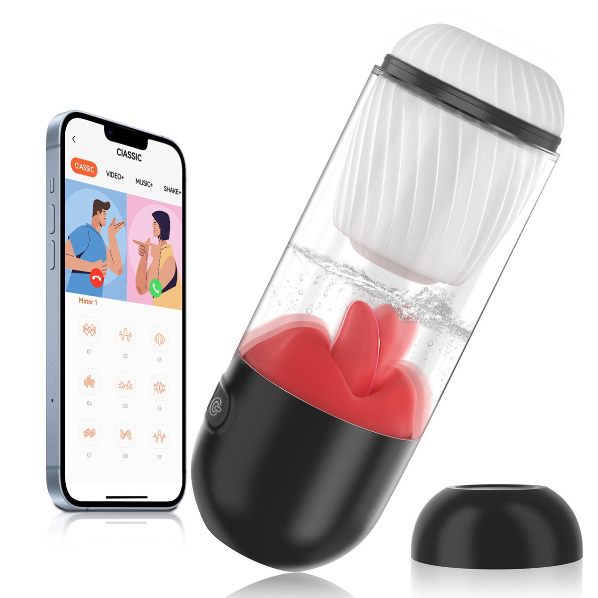Visual Electric Male Stroker, Multi Frequency Tongue Licking Rotating Vibrating Rechargeable Pleasure Toy for Men