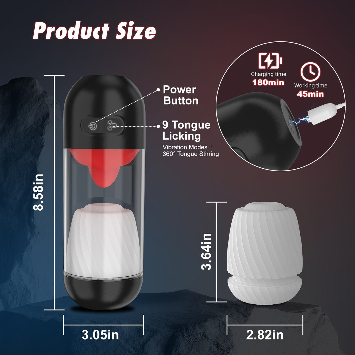 Visual Electric Male Stroker, Multi Frequency Tongue Licking Rotating Vibrating Rechargeable Pleasure Toy for Men